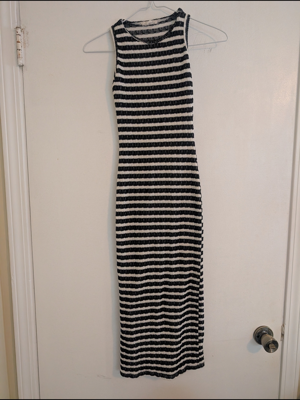 See You Monday Black and White Striped Maxi Dress